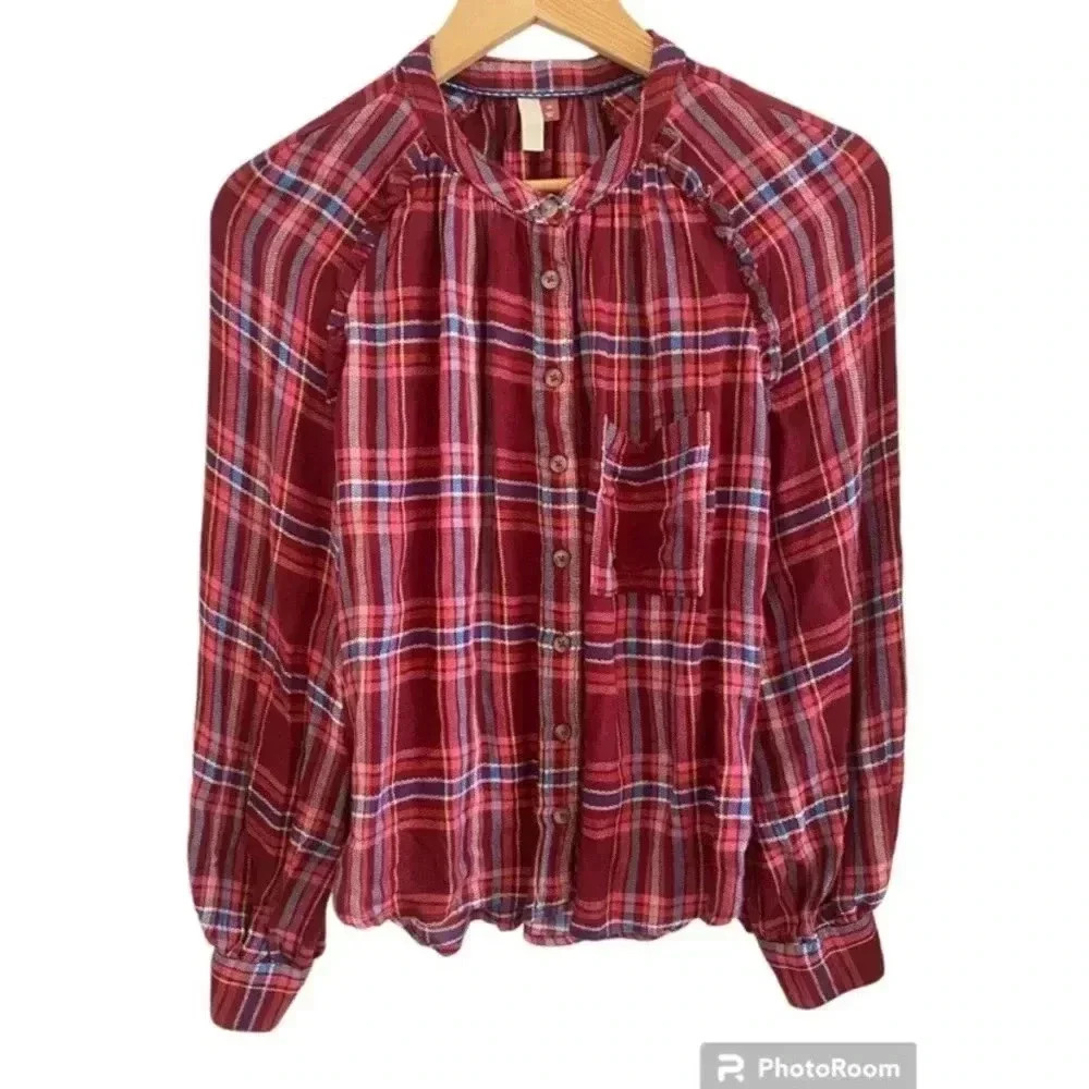Anthropologie Pilcro Womens Wool Blend Plaid Button Down Top